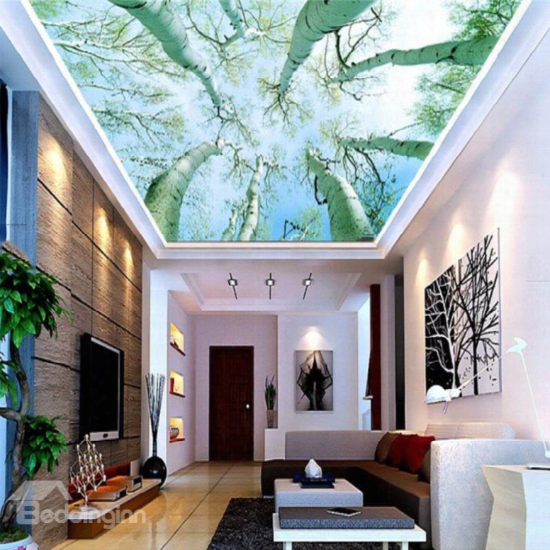 3d Tree Trunks Pattren Pvc Waterproof Sturdy Eco-friendly Self-adhesive Ceiling Murals