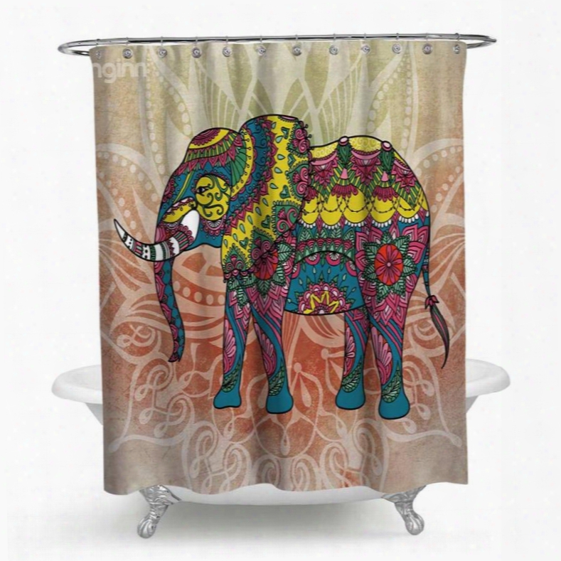 3d Waterproof Yellow Elphant Printed Polyester Shower Curtain