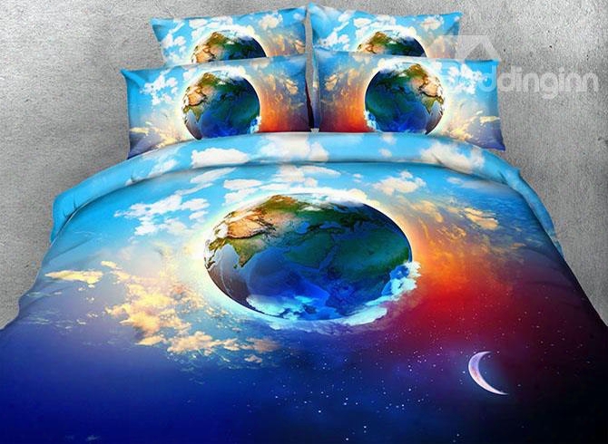 3d White Clouds And The Earth Printed 4-piece Bedding Sets/duvet Covers