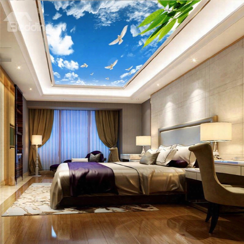 3d White Doves Flying In Weather Pvc Waterproof Sturdy Eco-friendly Self-adhesive Ceiling Murals