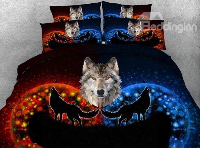 3d Wolf Howling Printed 5-piece Comforter Sets