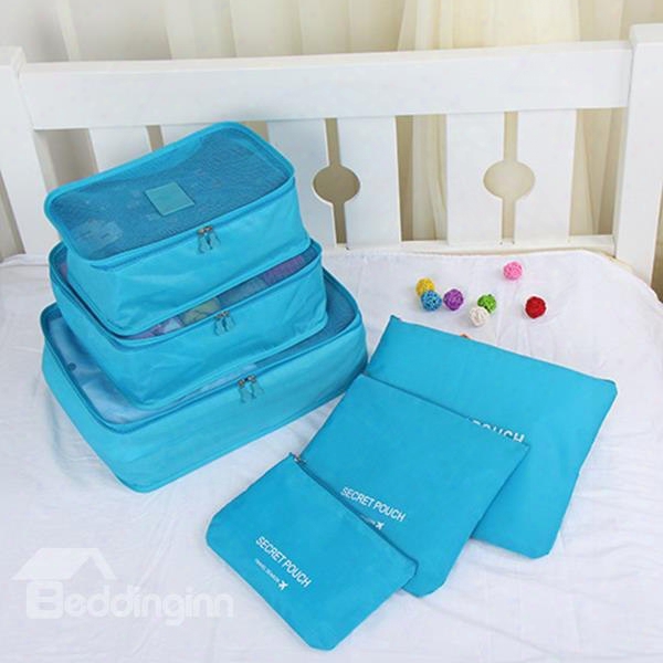 6pcs Light Blue Thickening Multi-functional Waterproof Travel Storage Bags Luggage Organizers