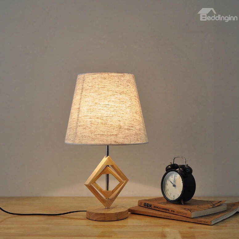 7.87␔16.54in White Cloth Shade And Wooden Base With Prismatic 1 Bulb Table Lamp