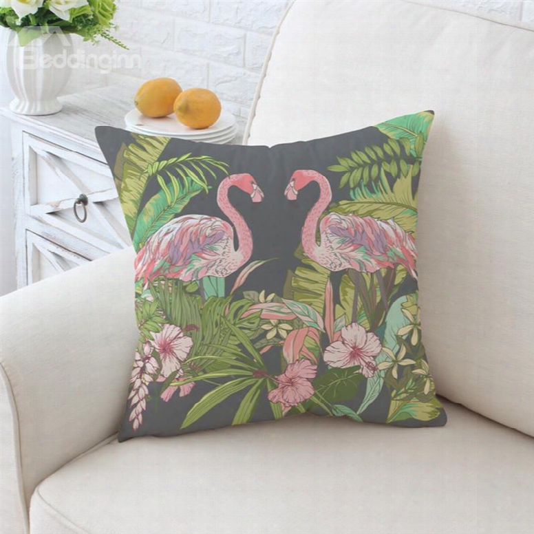 A Pair Flamingos And Colorful Flowers Pattern Plush Throw P Illow