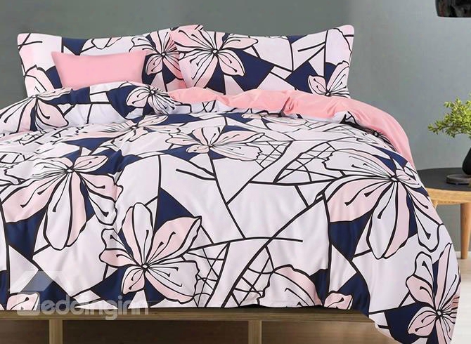 Adorila 60s Brocade Peachy Pink Flowers Creative Design 4-piece Cotton Bedding Sets