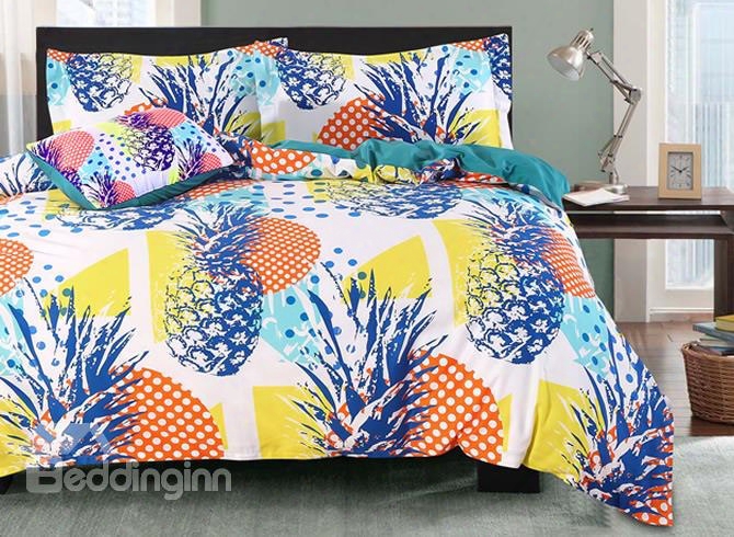 Adorila 60s Brocade Pineapple And Colorful Polka Dots 4-piece Cotton Bedding Sets