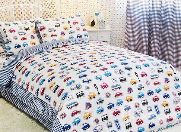 All Kinds Of Toy Cars Print 3-piece Cotton Duvet Cover Sets