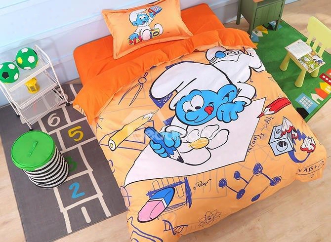 Baby Painter Smurf Printed Twin 3-piece Kids Bedding Sets/duvet Covers