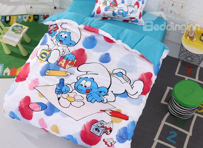 Baby Smurf Painting Flower And Building Blocks Twin 3-piece Kids Bedding Sets