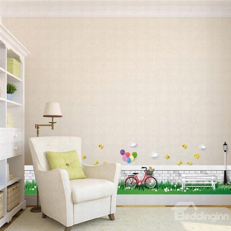 Bike Bench On Lawn Printed Pvc Waterproof Eco-friendly Baseboard Wall Stickers