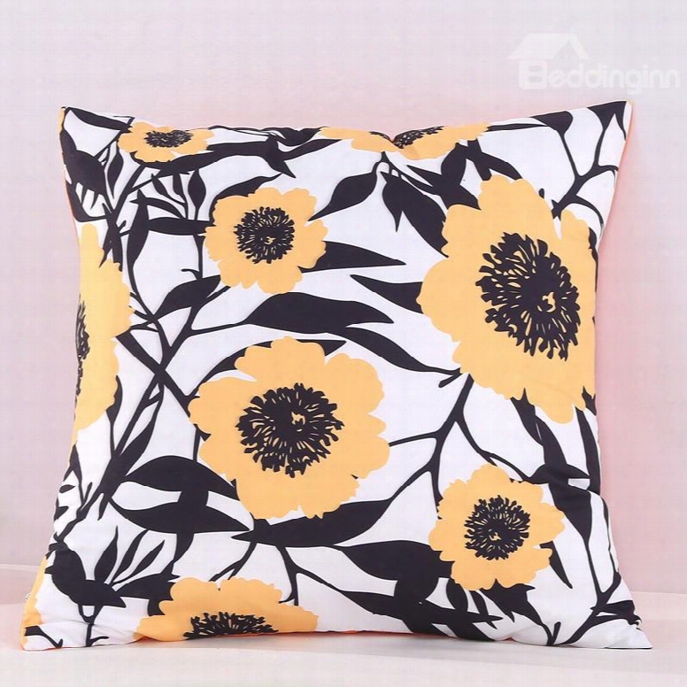 Blooming Sunflowers Pattern Decorative Square Polyester Throw Pillowcases