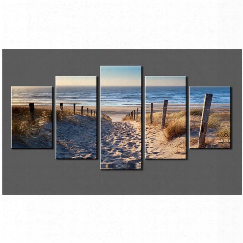 Blue Sea And Beach Hanging 5-piece Canvas Eco-friendly And Waterproof Non-framed Prints