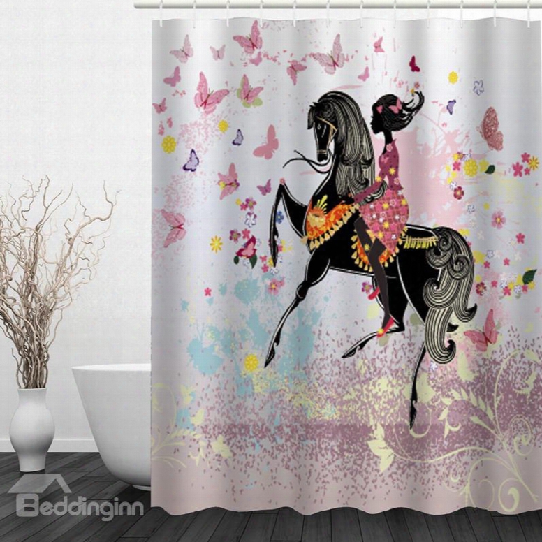 Butterfly Girl Riding Horse 3d Printed Bathroom Waterproof Shower Curtain