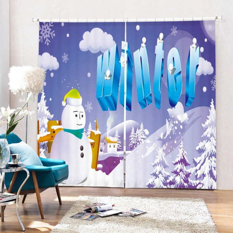 Cartoon Christmas Winter Printing Merry Christmas Theme 3d Curtain