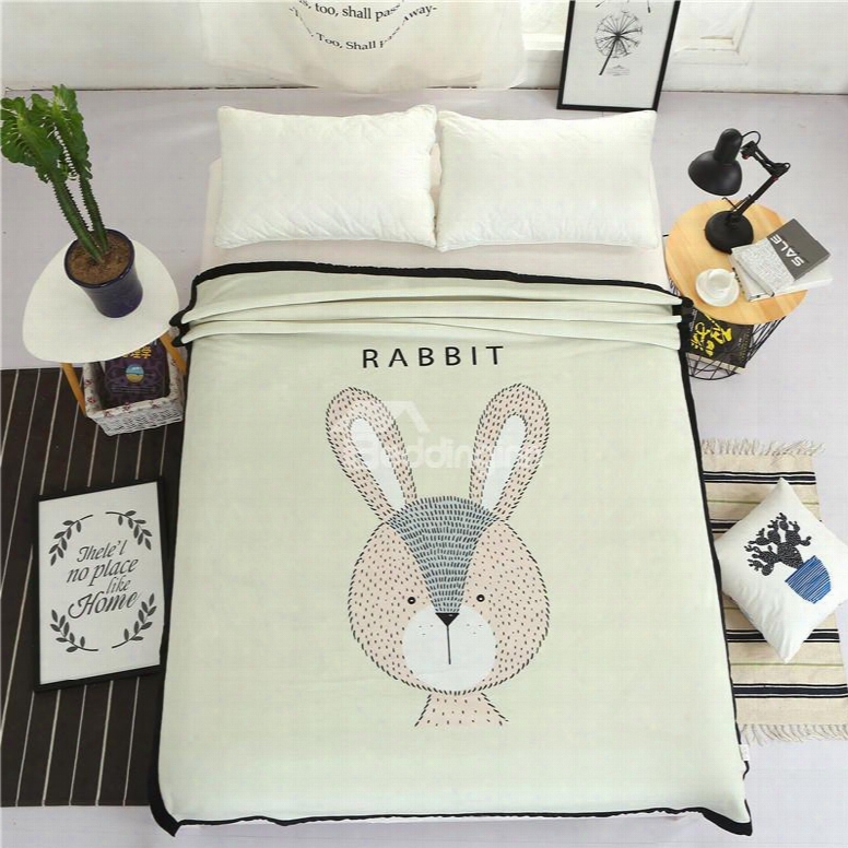 Cartoon Rabbit Printed Plush Reversible Sherpa Nordic Fluffy Bed Blanket