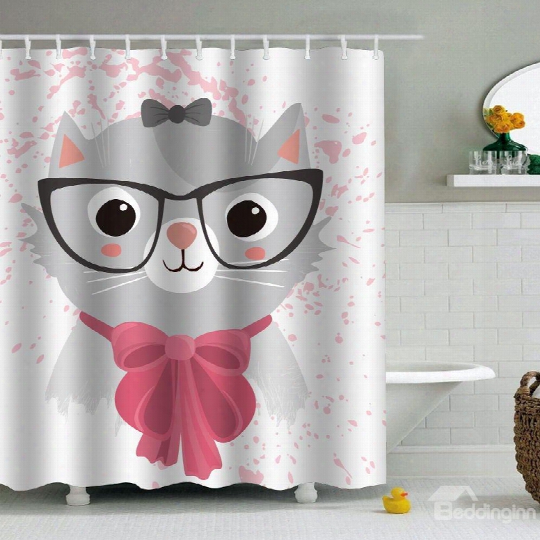 Cat In Scarfs And Glasses Printed Peva Waterproof Durable Antibacterial Eco-friendly Shower Curtain