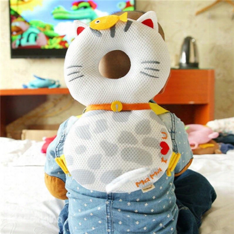 Cat Pattern Buckle Polyester And Pp Cotton 1-piece White Anti-tumbling Toddlers Pillow