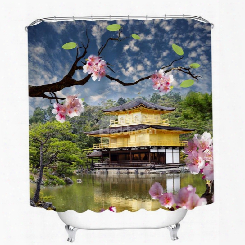 Charming Pink Cherry Blossoms 3d Printed Bathroom Waterproof Shower Curtain