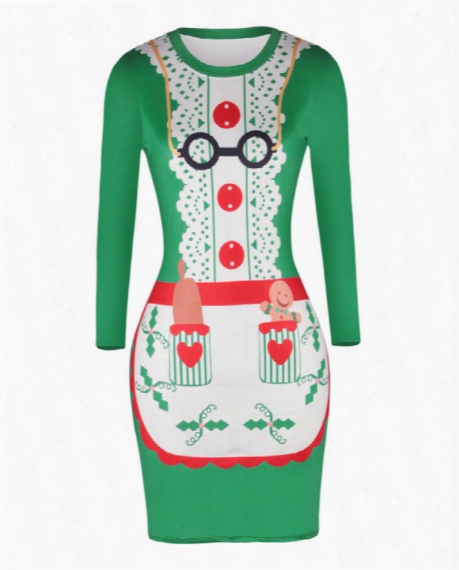 Christmas Character With Glasses Pattern Pullover Women Dress