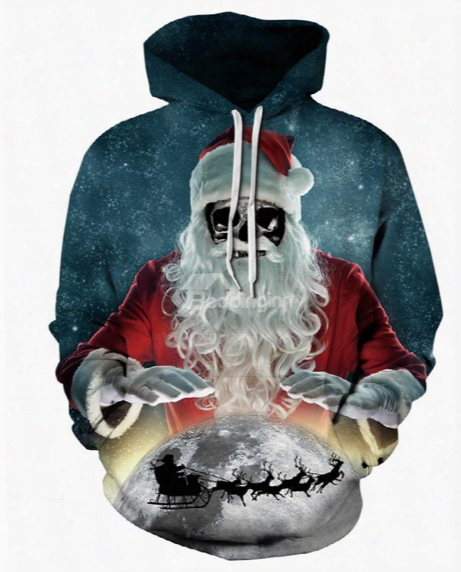 Christmas Skull Santa Long Sleeve 3d Pattern Hoodie