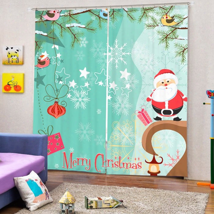 Clip Art Santa Merry Christmas Theme Printing 3d Curtain