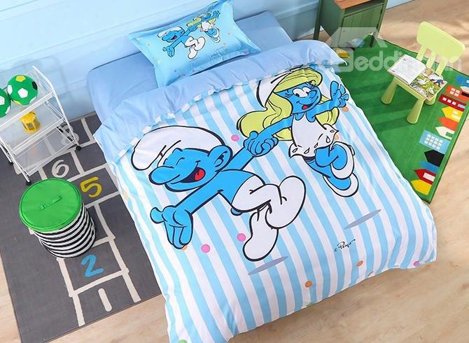 Clumsy Smurf And Smurfette Dancing Twin 3-piece Kids Bedding Sets/duvet Covers