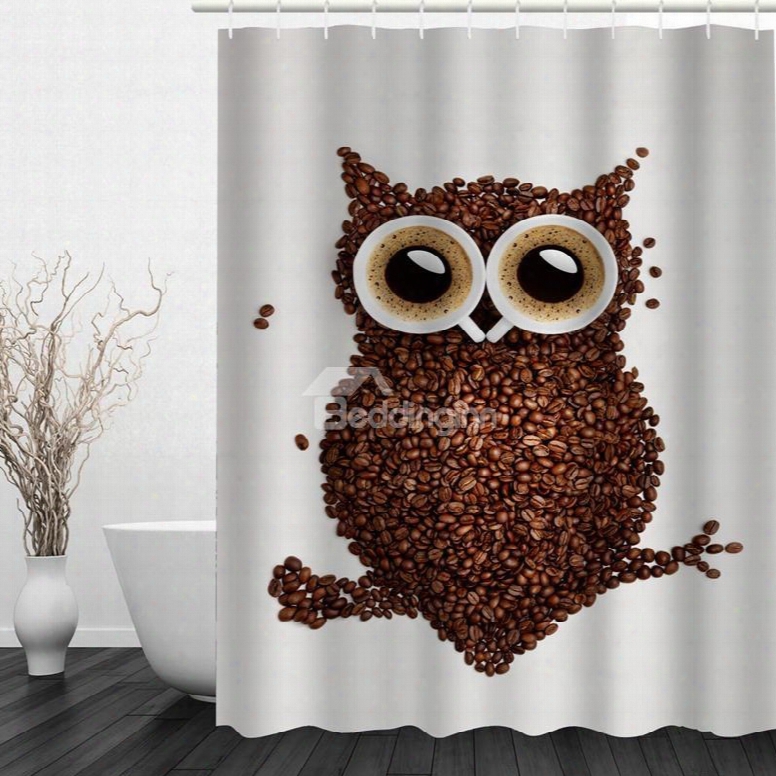 Coffee Owl 3d Printed Bathroom Waterproof Shower Curtain