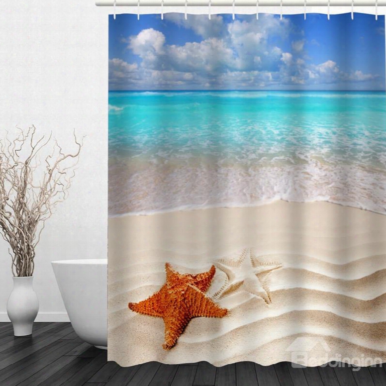 Colored Starfish In The Beach 3d Printed Bathroom Waterproof Shower Curtain