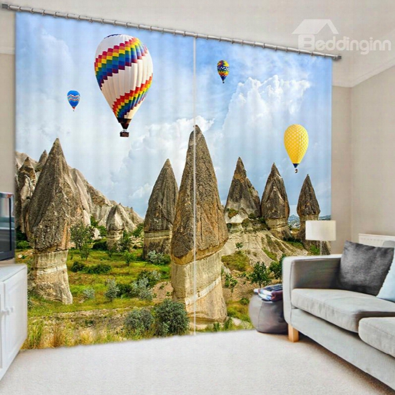 Colorful Balloon Flying In The Air 3d Printed Polyester Curtain