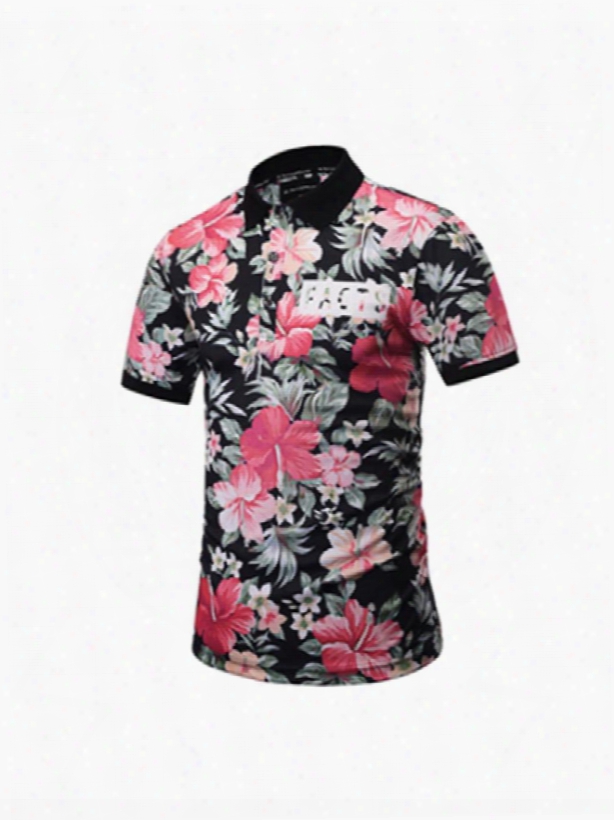 Colorful Flowers With Letters Polyester Round Neck Men's 3d T-shirts