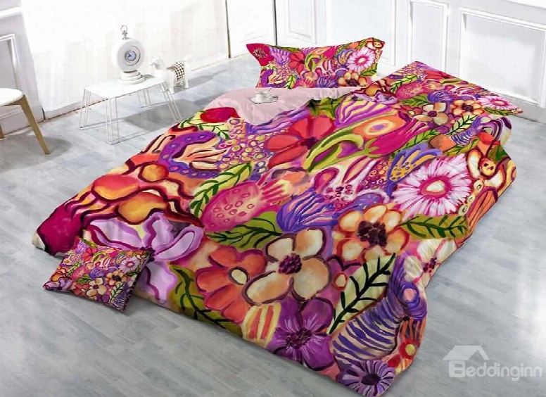 Colorful Hand Paintings Luxurious Cotton 3d Printed 4-pieces Bedding Sets/duvet Covers