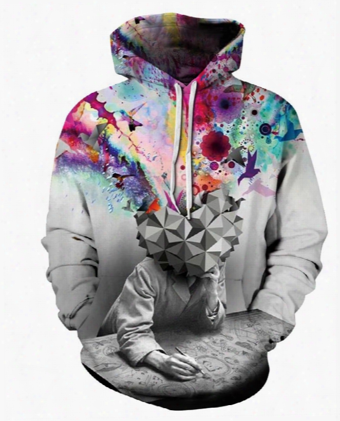 Colorful Thinker Long Sleeve 3d Pattern Hoodie