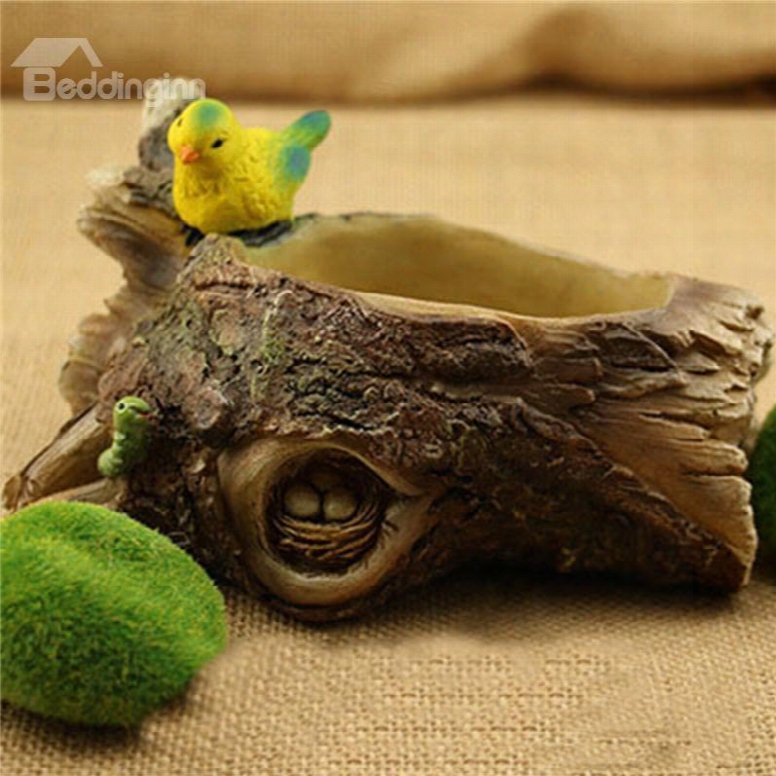 Corrosion Resistance Stone Imitation Resin With Lovely Birds Creative Plant Pot