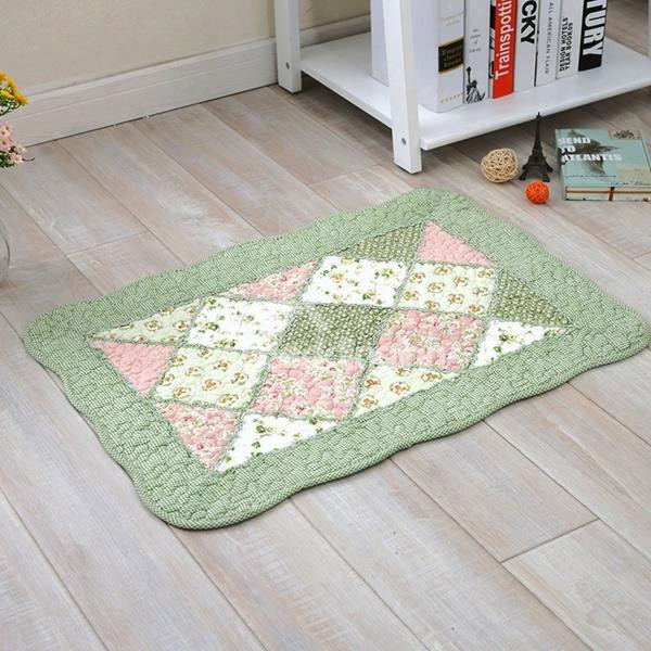 Country Style Rectangle Handmade Quilting Seam Flower Pattern Doormat