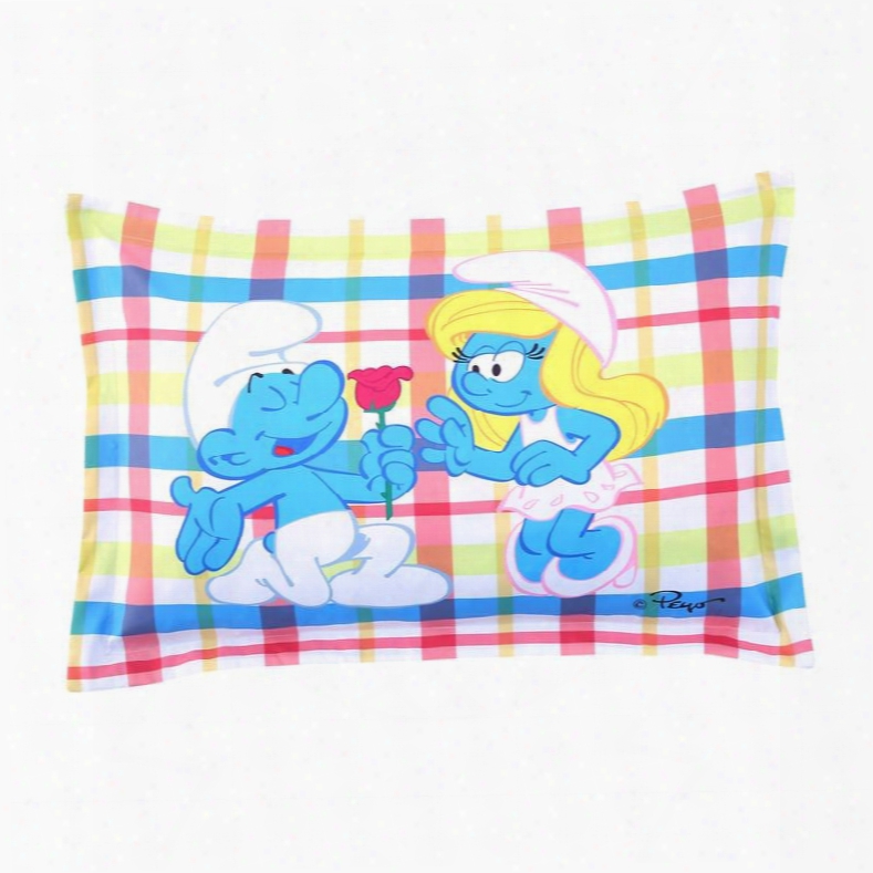 Courting Smurf Smurfette Valentine Printed Colorfil Grid One Piece Bed Pillowcases
