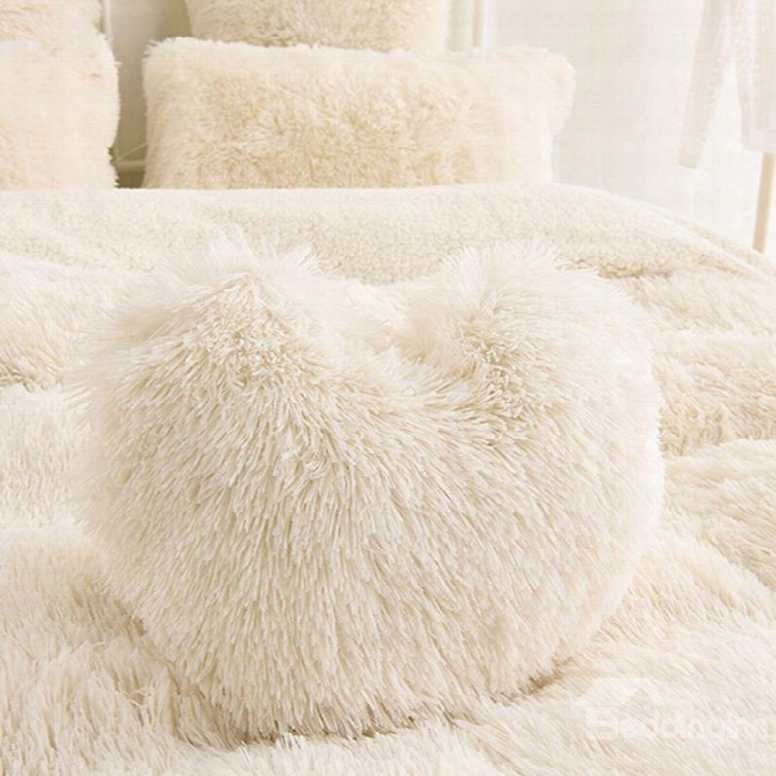 Creamy White Heart Shape Decorative Fluffy Throw Pillows