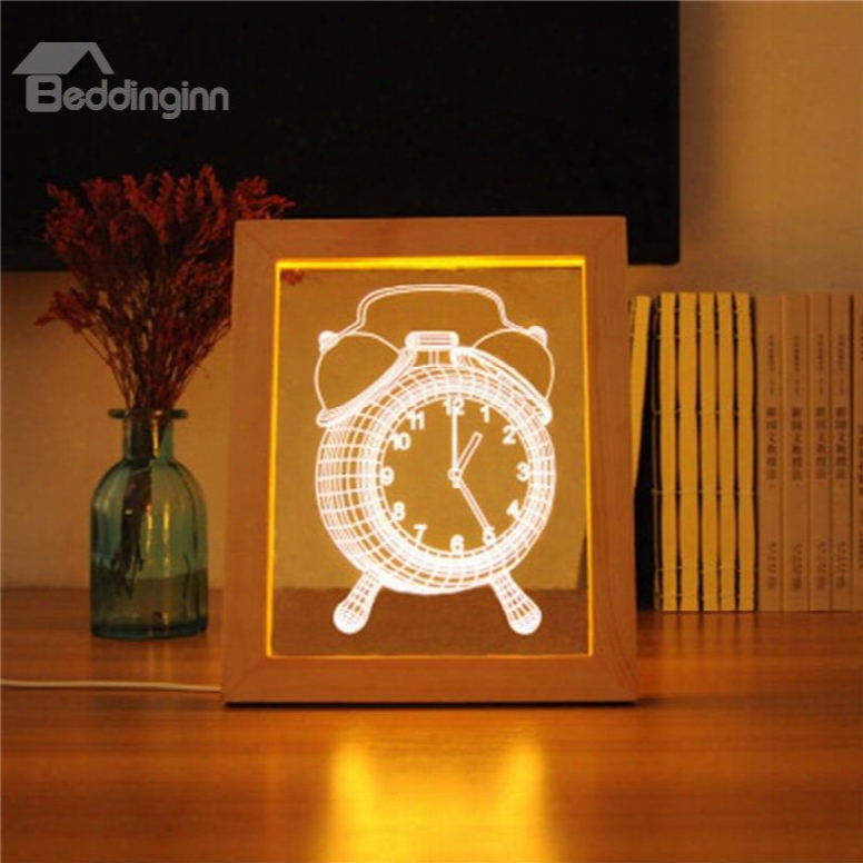 Creativea Nd Modern Wonderful Clock Pine Frame Acrylic 3d Led Light Night