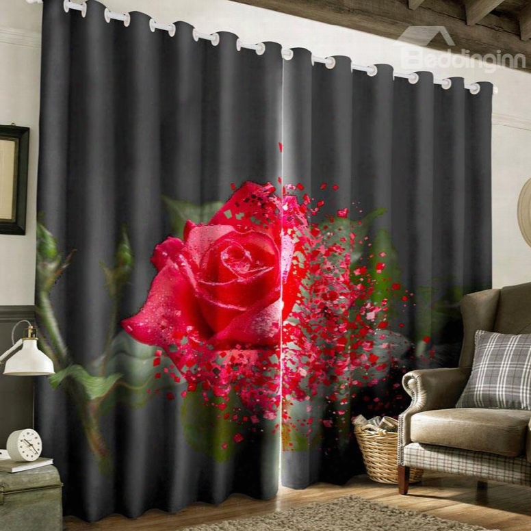 Creative And Wonderful Red Rose Printed 2 Panels Custom Curtain For Living Room