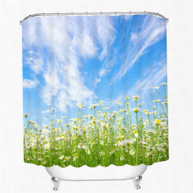 Daisy Field In Blue Sky 3d Printed Bathroom Waterproof Shower Curtain