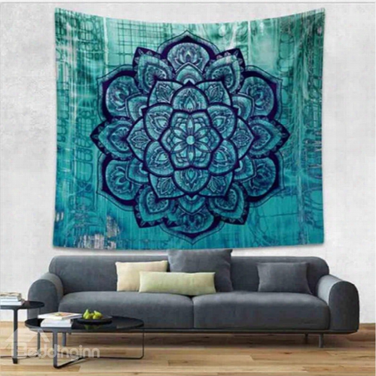 Dark Green Lotus Flower Pattern Ethnic Style Wall Tapestries