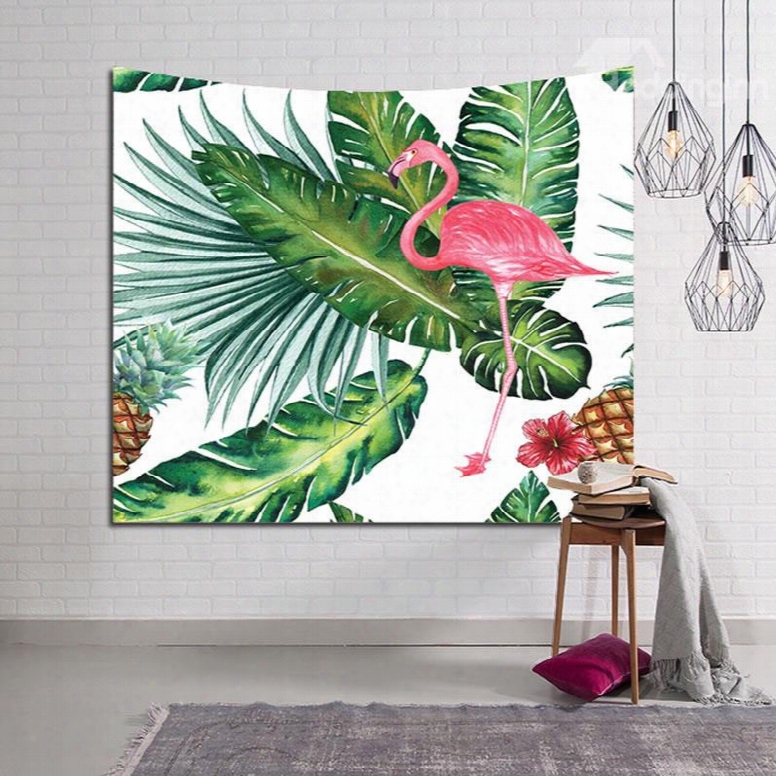 Decorative Tropical Plants And Flamingo Hanging Wall Tapestry