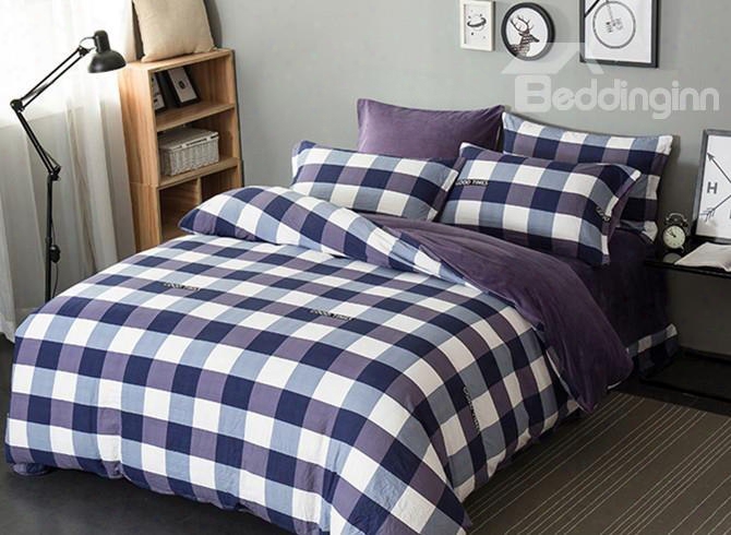 Deep Purple Plaid Pattern Modern Style Soft 4-piece Bedding Sets/duvet Cover