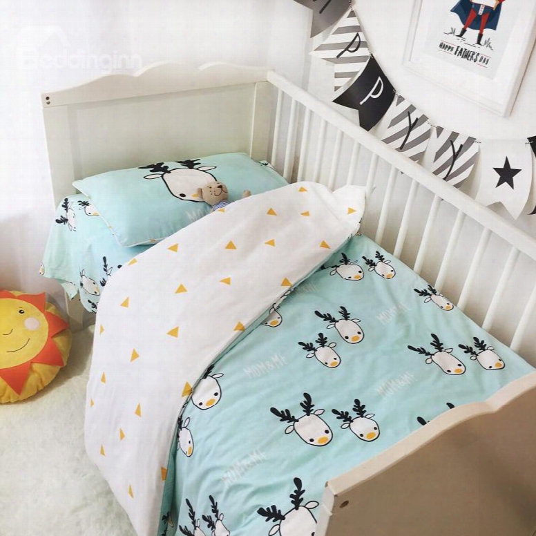Deer And Triangles Printed 3-piece Crib Bedding Set