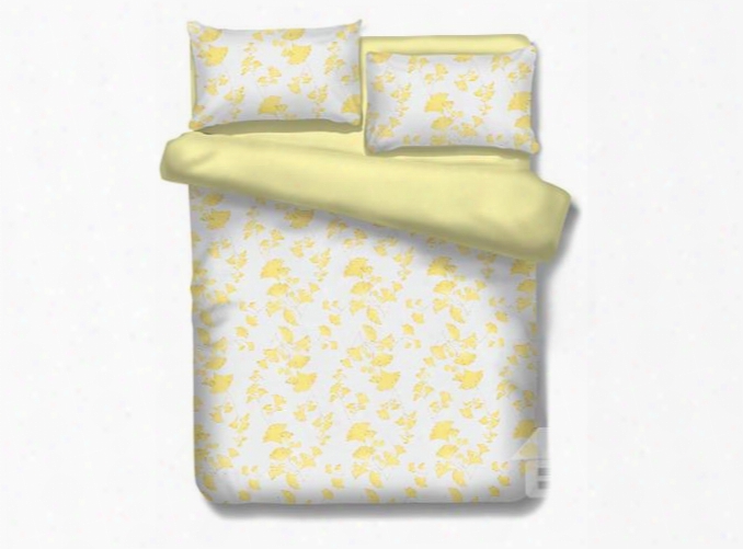 Designer Autumn Yellow Ginkgo Leaves Printed Polyester 4-piece Bedding Sets/duvet Cover