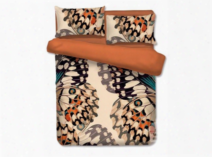 Digital Printed Butterflies Vintage Style Polyester 4-piece Bedding Sets/duvet Cover