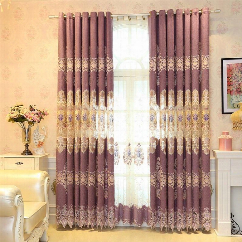 Elegant And Noble Purple Hollow Emmbroidered 2 Panels Custom Living Room Curtain