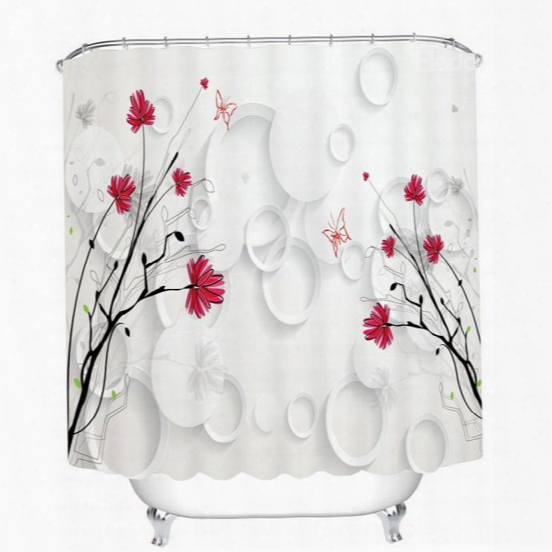 Elegant Little Red Flowers 3d Printed Bathroom Waterproof Shower Curtain