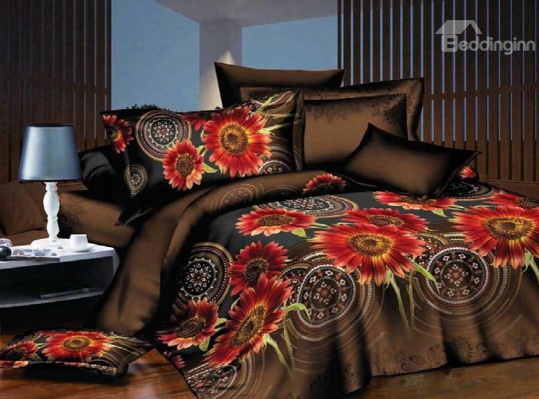 Exotic Style Flower Print Polyester 4-piece Bedding Sets