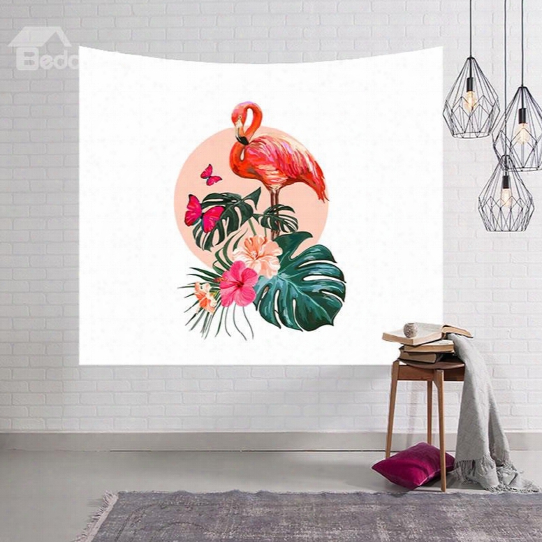 Flamingo Floral Butterfly And Foliage Design Decorative Hanging Wall Tapestry