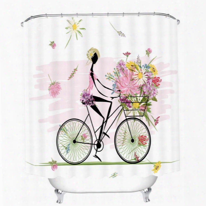 Flower Girl Riding Bike 3d Printed Bathroom Waterproof Shower Curtain